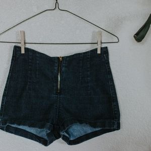No Button High Waisted Denim Shorts